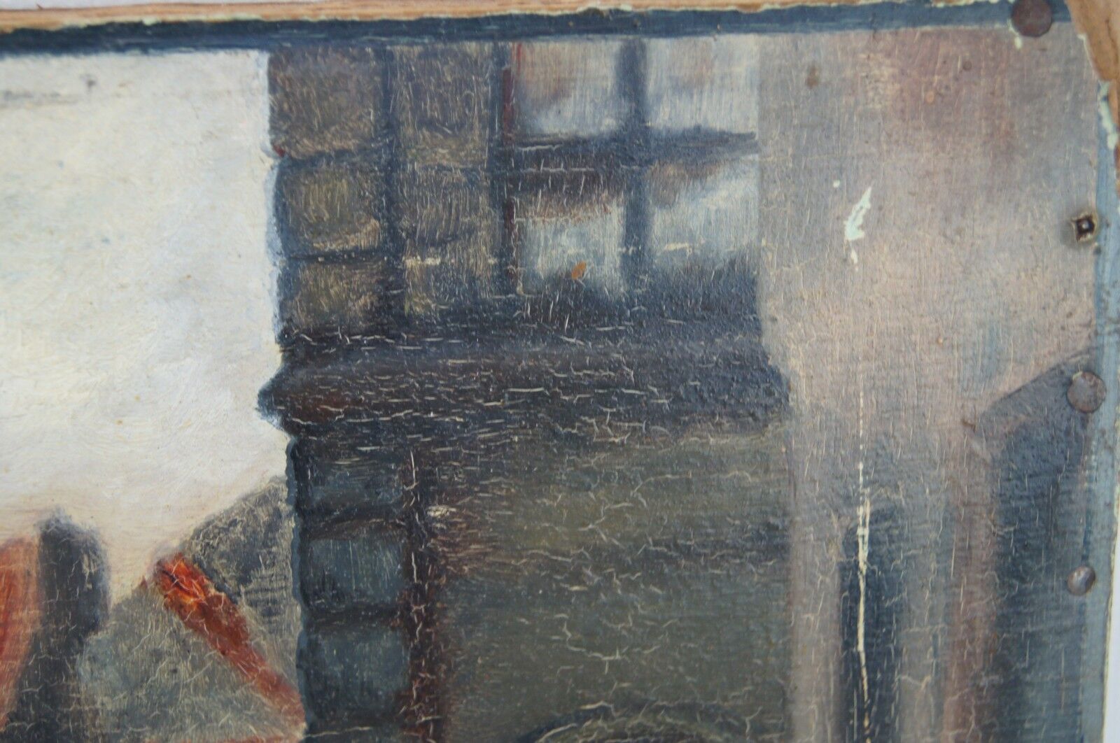 Oil on cardboard "The Street" signed and dated "Gillot 1918"