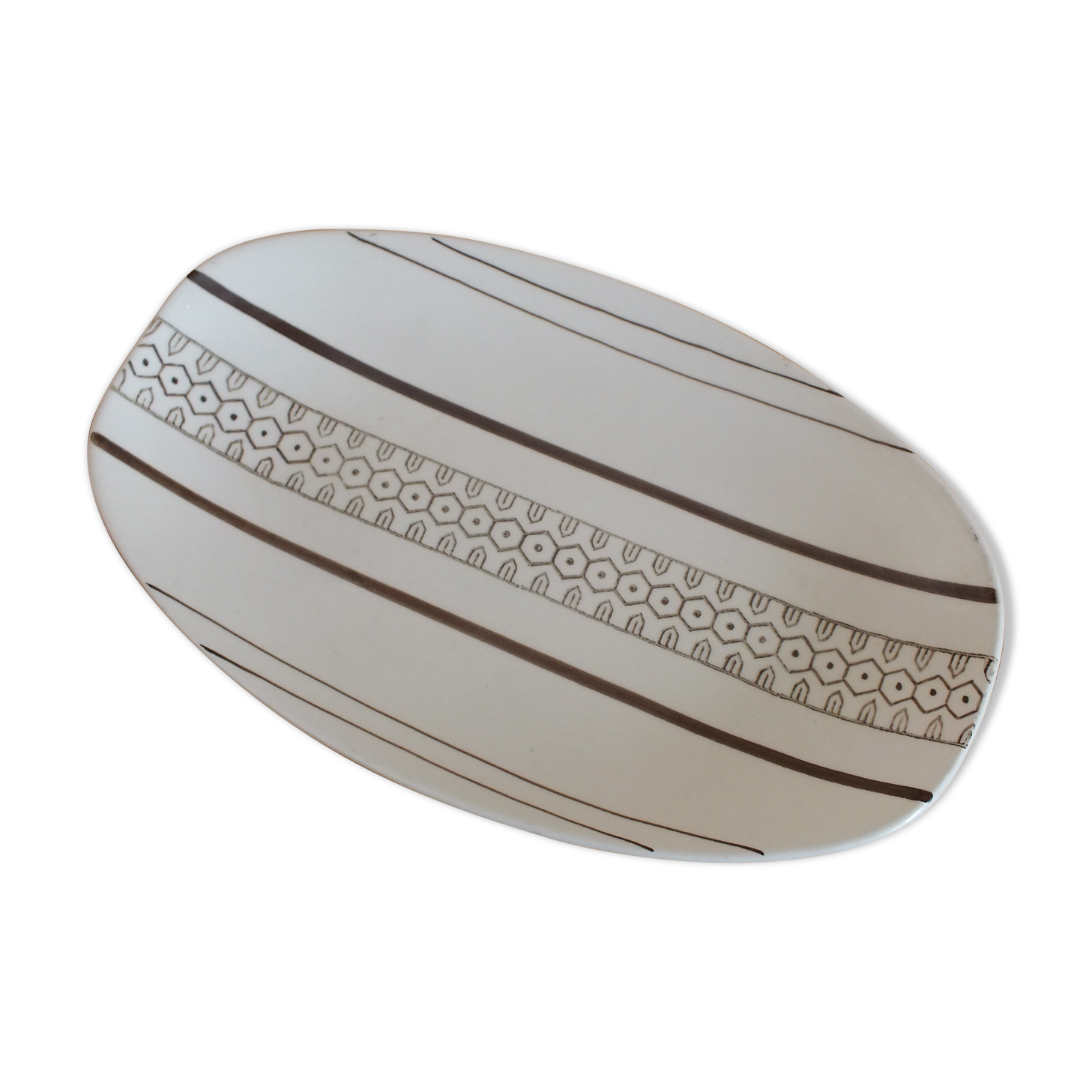 Vintage earthenware ravier from Longchamp geometric décor