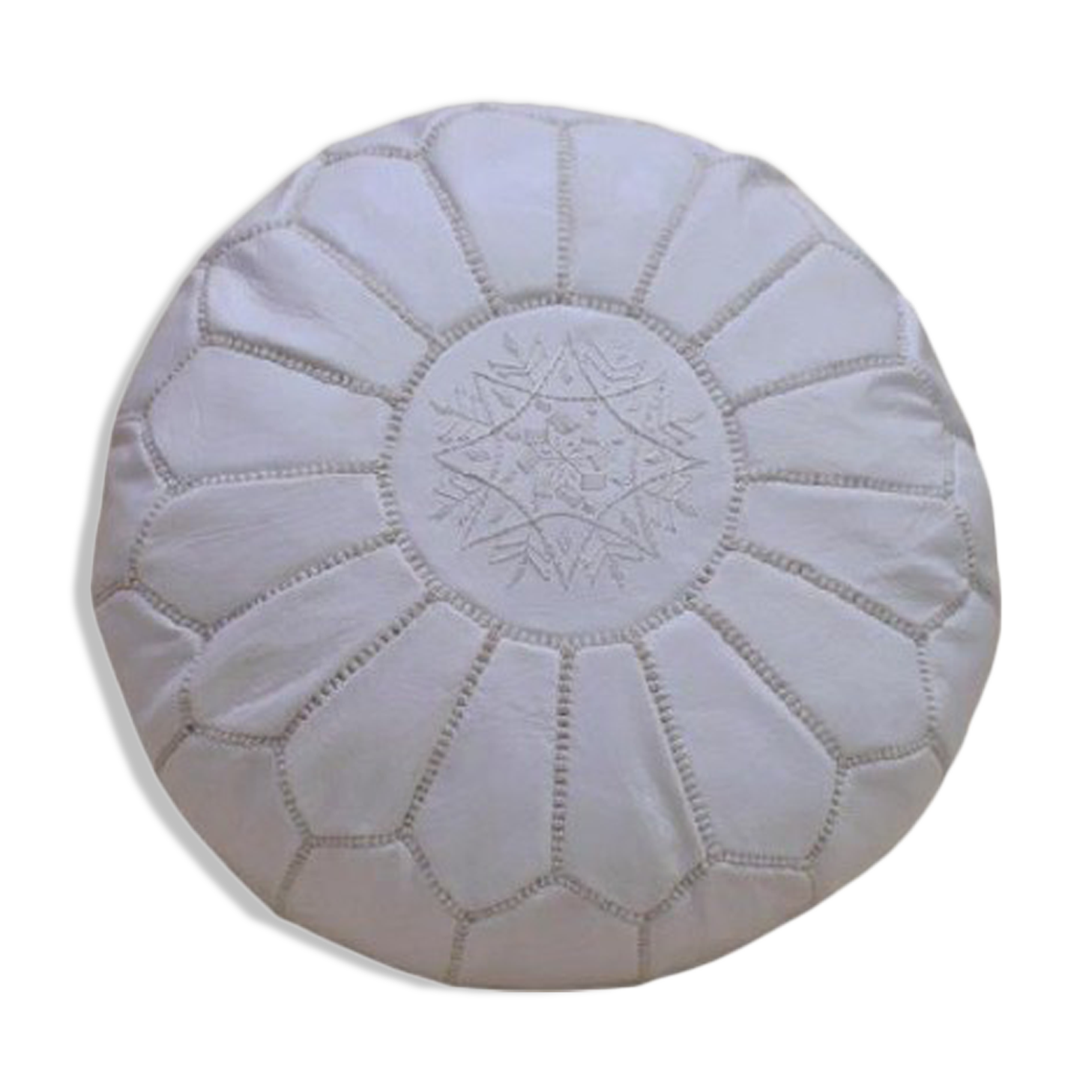 Moroccan pouf in white leather