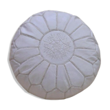 Moroccan pouf in white leather