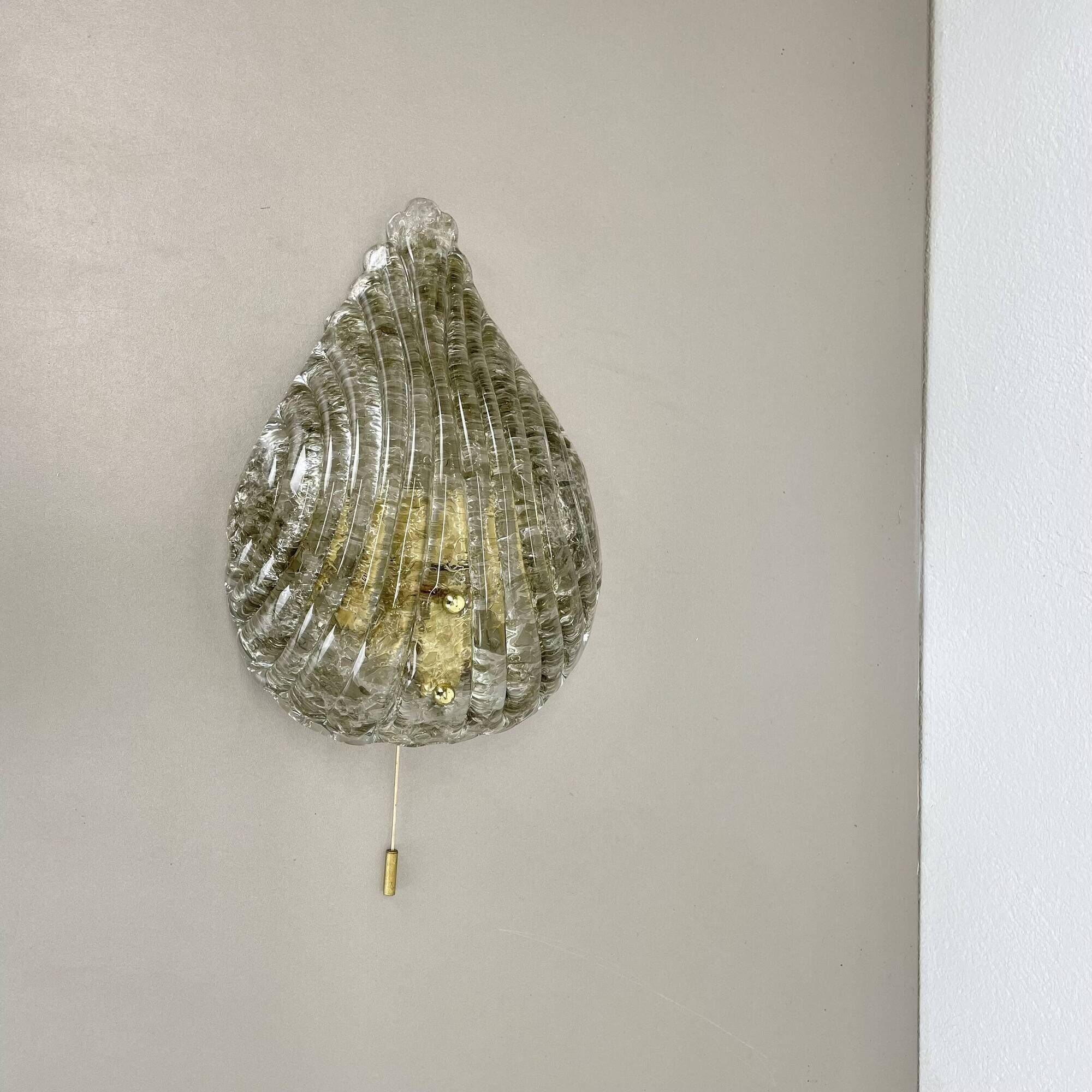 Vintage Murano gold Ice Glass Metal Wall Light by Kaiser Leuchten, Germany 1970s