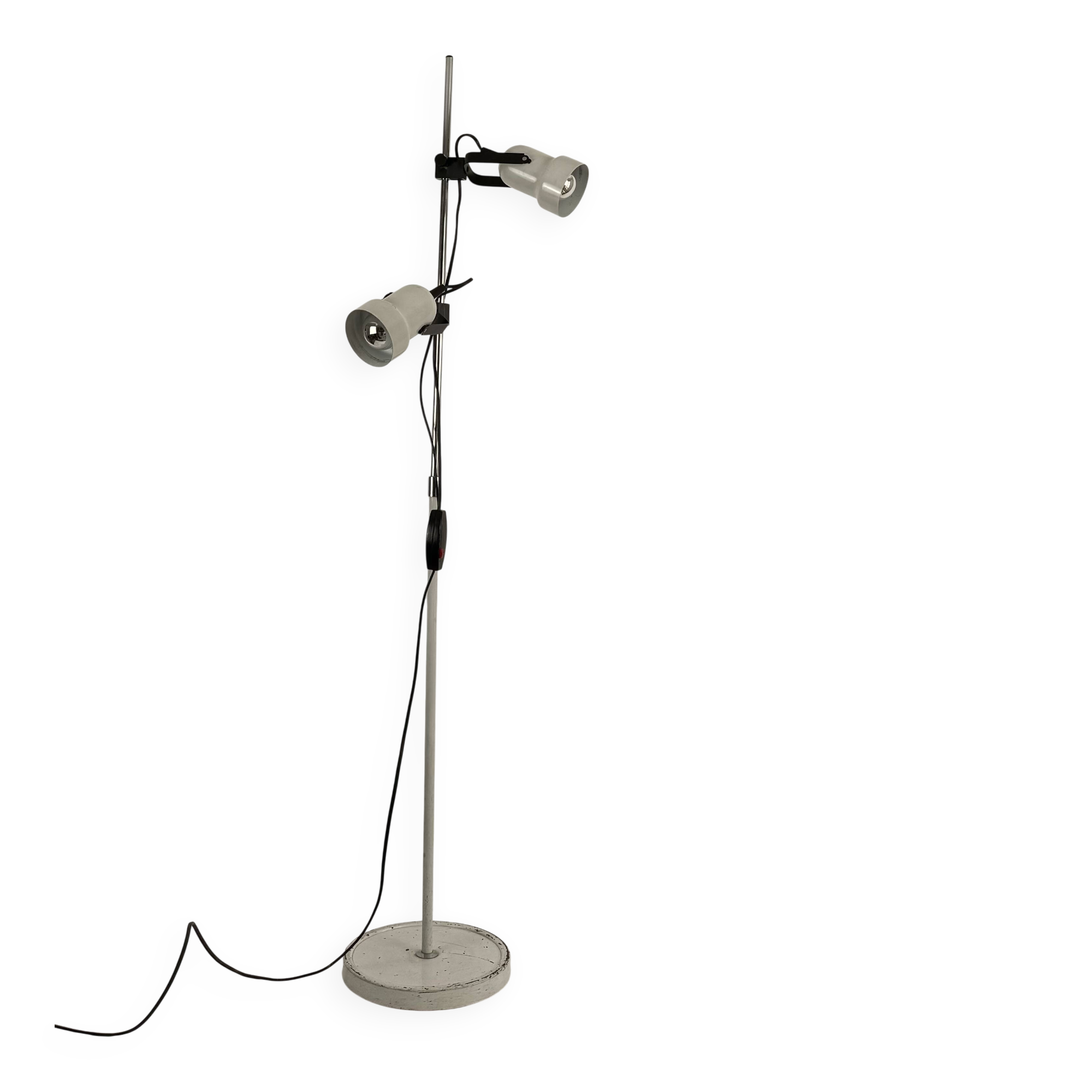 Vintage adjustable floor lamp, matte white lacquered metal and chrome, France 1970.