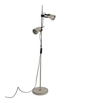 Lampadaire vintage orientable, métal laqué blanc mat et chrome, France 1970