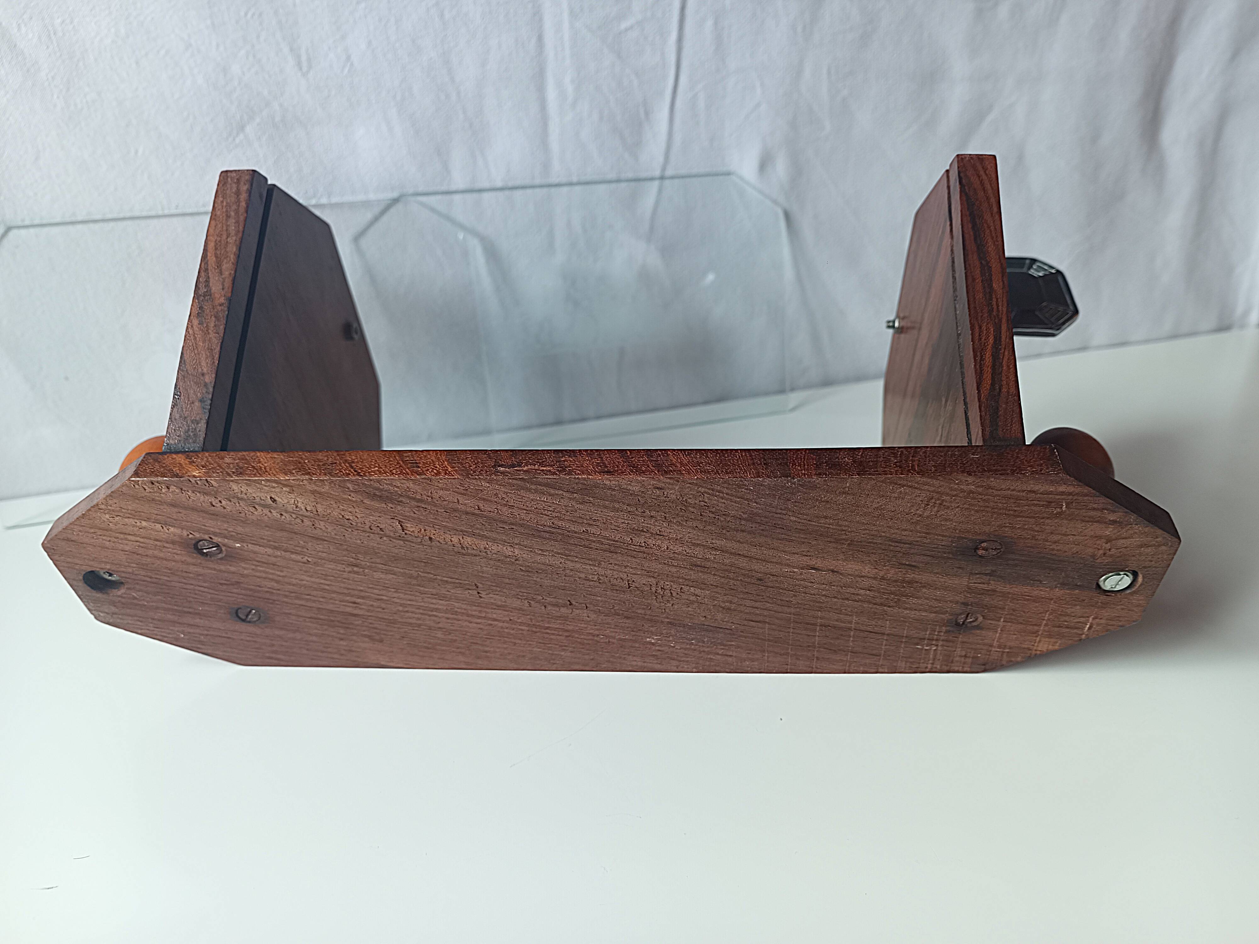 Vintage Art Deco magazine rack wood glass engraved storage furniture