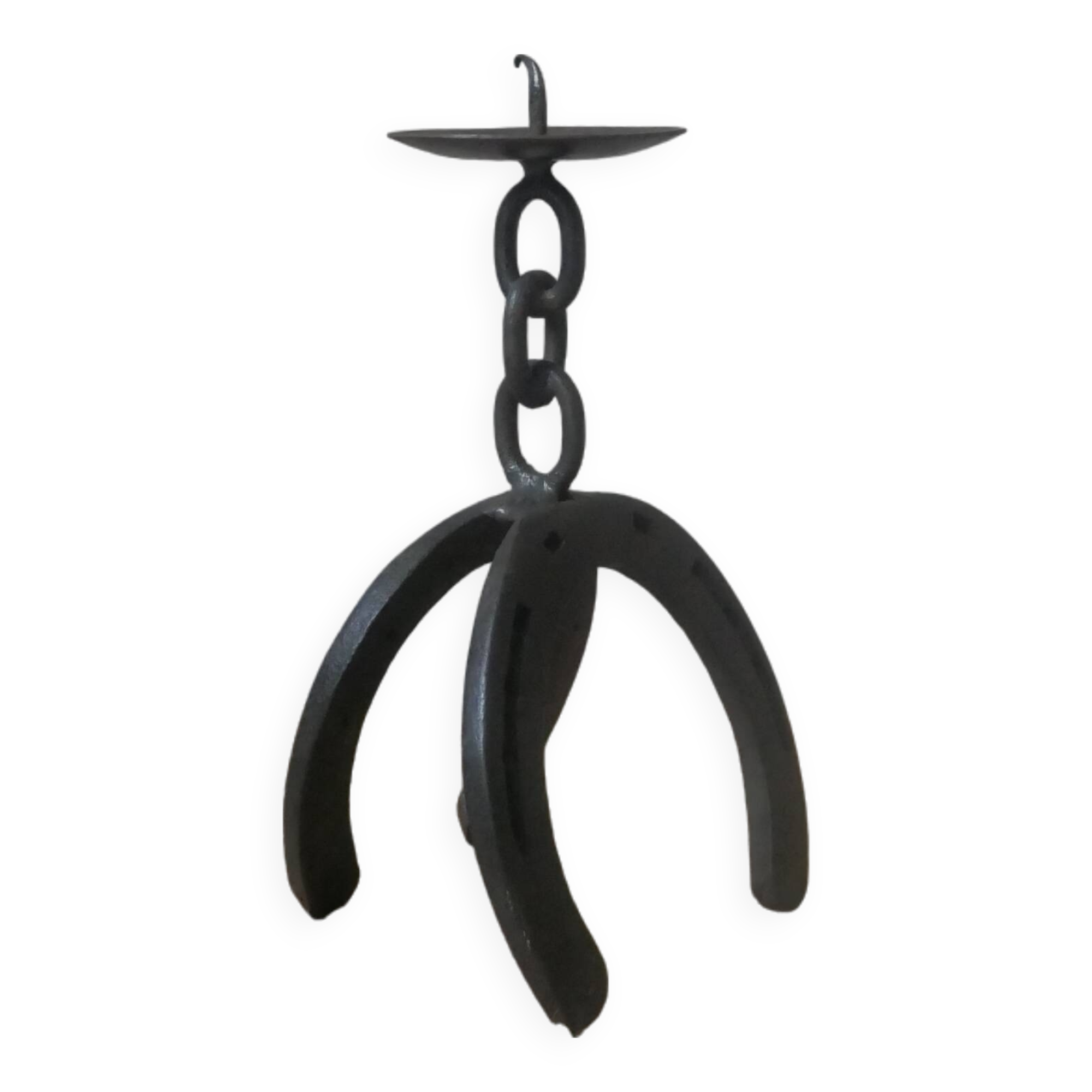 Iron candle holder folk art artisanal horseshoe brutalist decoration candlestick candelabra