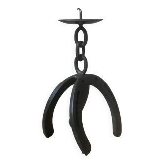 Iron candle holder folk art artisanal horseshoe brutalist decoration candlestick candelabra
