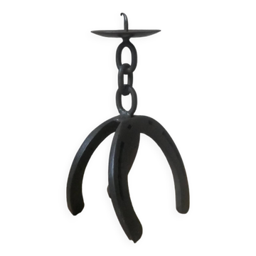 Bougeoir en fer art populaire artisanal fer à cheval décoration brutaliste chandelier candélabre