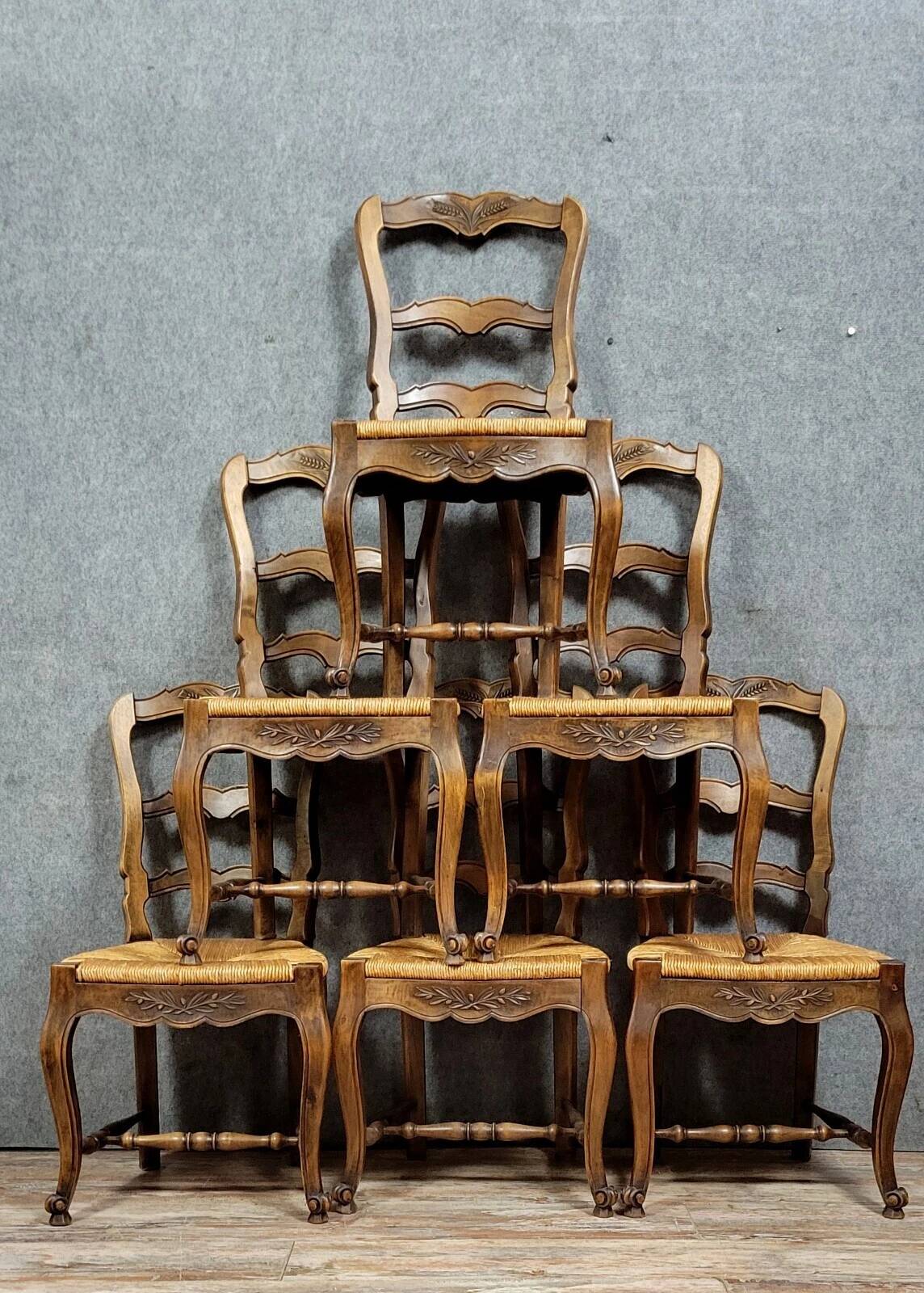 Set of 6 Louis XV style Provencal chairs in oak, circa 1900