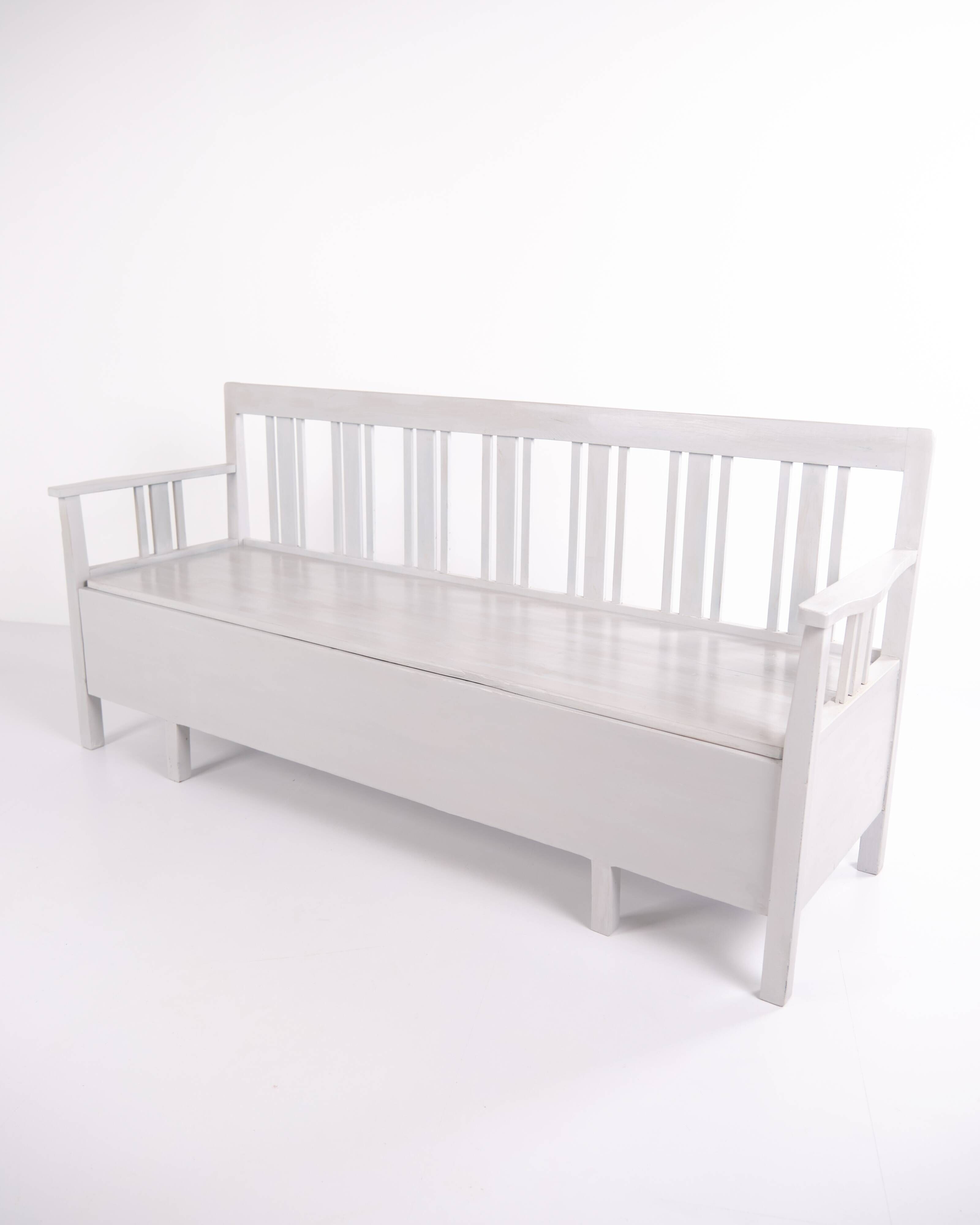 Swedish bench – grey painted – antique – painted pine – c. 1860s