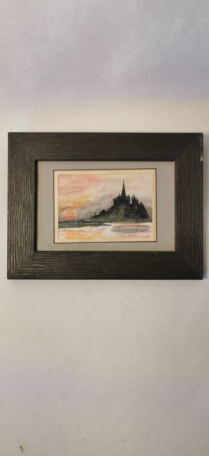 Very pretty signed watercolor of Mont Saint Michel
