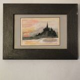 Very pretty signed watercolor of Mont Saint Michel
