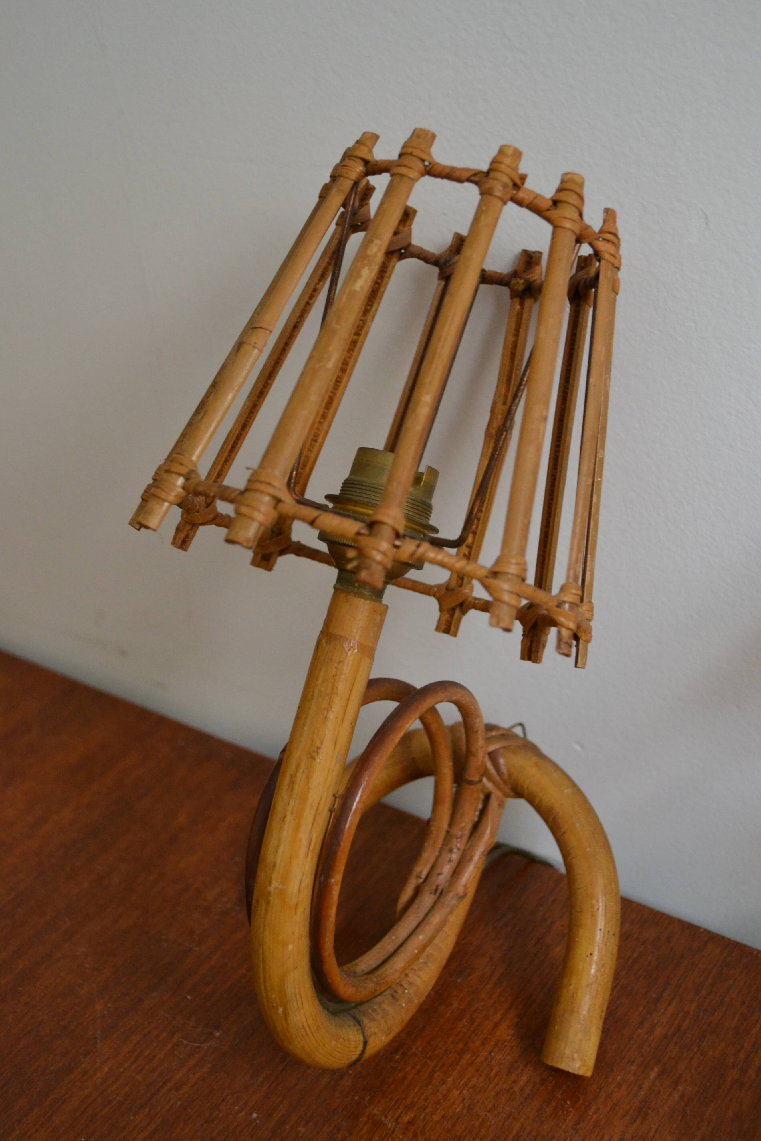 Pair of rattan wall lamps 70s Louis Sognot