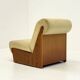 Vintage mid-century beige armchair with wooden frame and ottoman