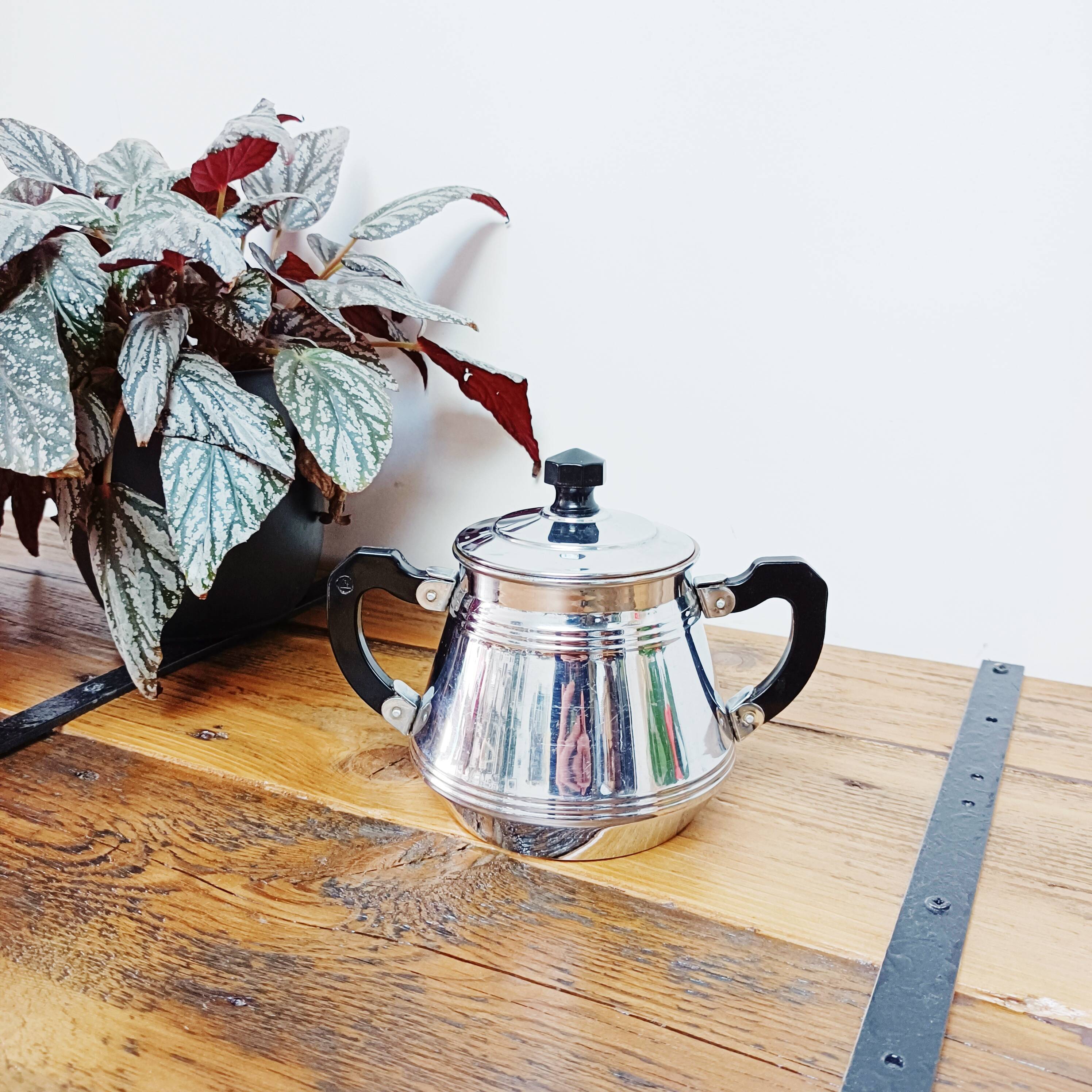 Old chrome-plated copper sugar bowl