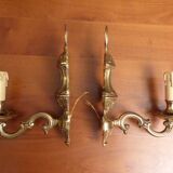 Set of 2 wall lights in genuine solid gilded bronze