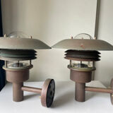 Pair of classic danish vintage MCM outdoor wall lamp in copper