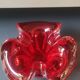 Murano Ashtray/Tray. Organic floral shape. Ruby red, 14cm.