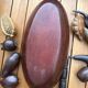 Large vintage carved wooden bowl with decorative fruits – 1970s