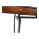 Wooden desk with drawers and black lacquered legs.