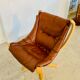 Svend Skippers vintage retro cognac leather swivel chair set 1970s