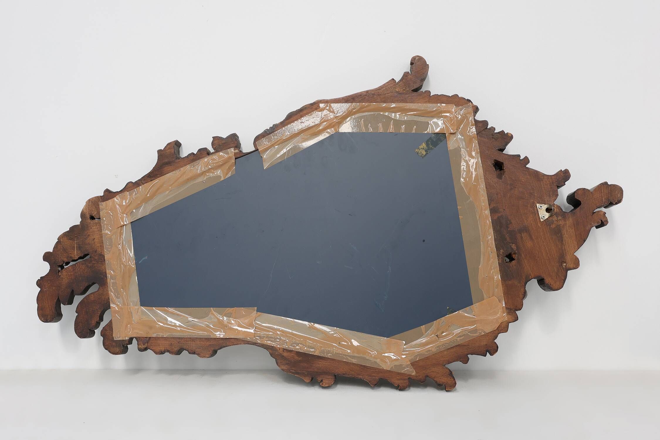 Rococo Style Carved Wooden Mirror with Cartouche-Shaped Glass, Italy