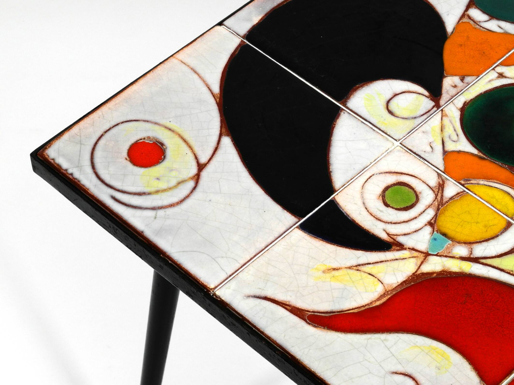 Mid Century Italian Modern Iron Table with Tiled Top and Abstract Motif