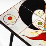 Mid Century Italian Modern Iron Table with Tiled Top and Abstract Motif