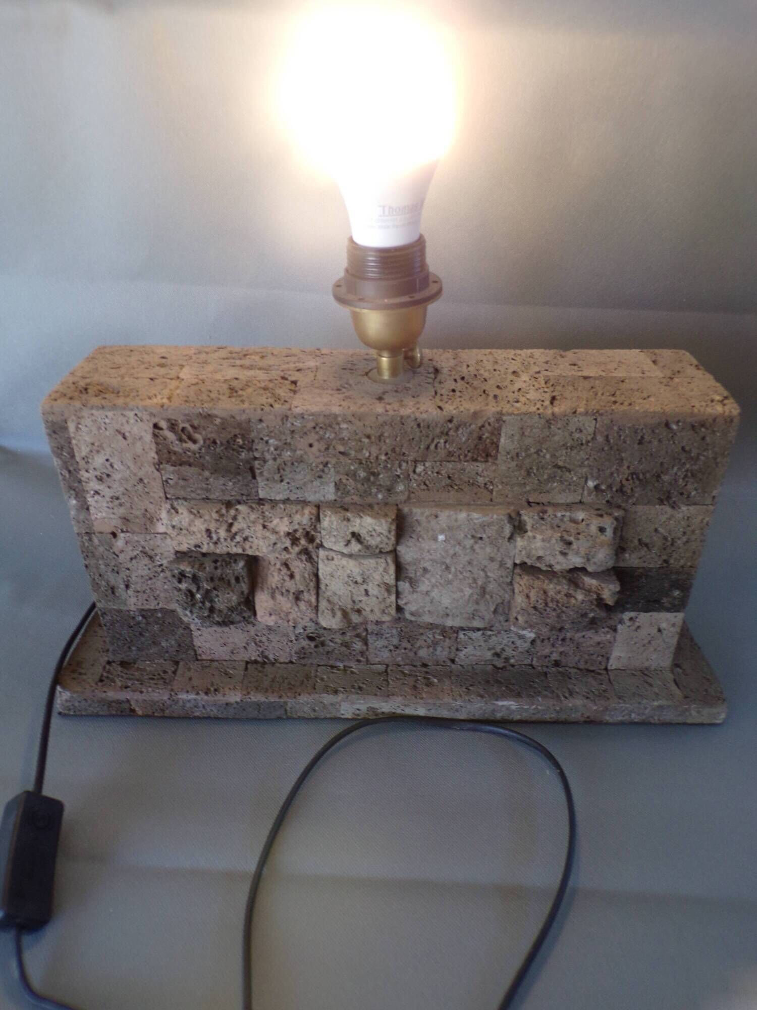 Rectangular living room lamp base in lava stone with relief decoration