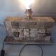 Rectangular living room lamp base in lava stone with relief decoration