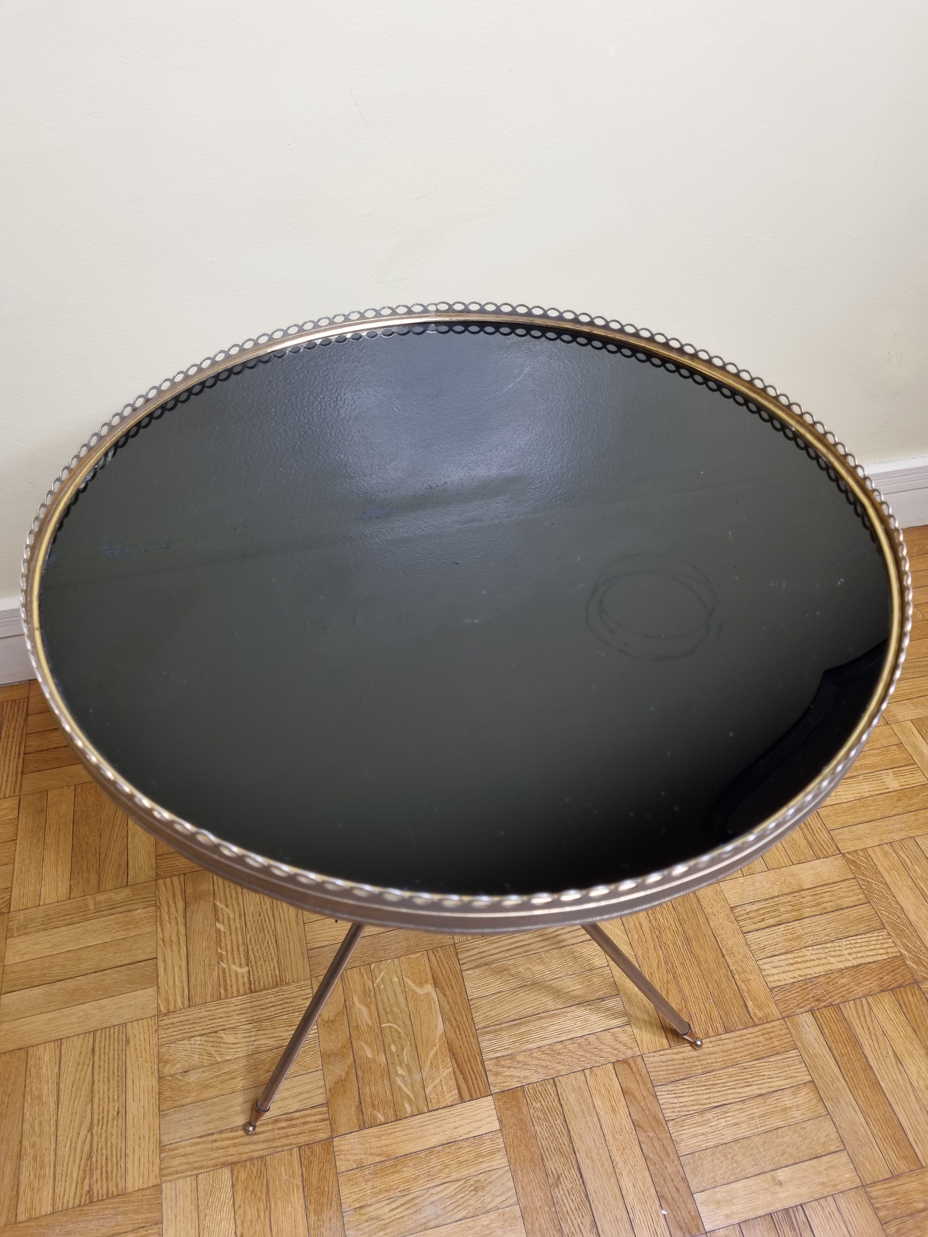 Vintage metal and glass tripod pedestal, brass base, 50s-60s