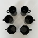 Service 6 black coffee cups and octagonal cups Octime Arcoroc France Esso collection