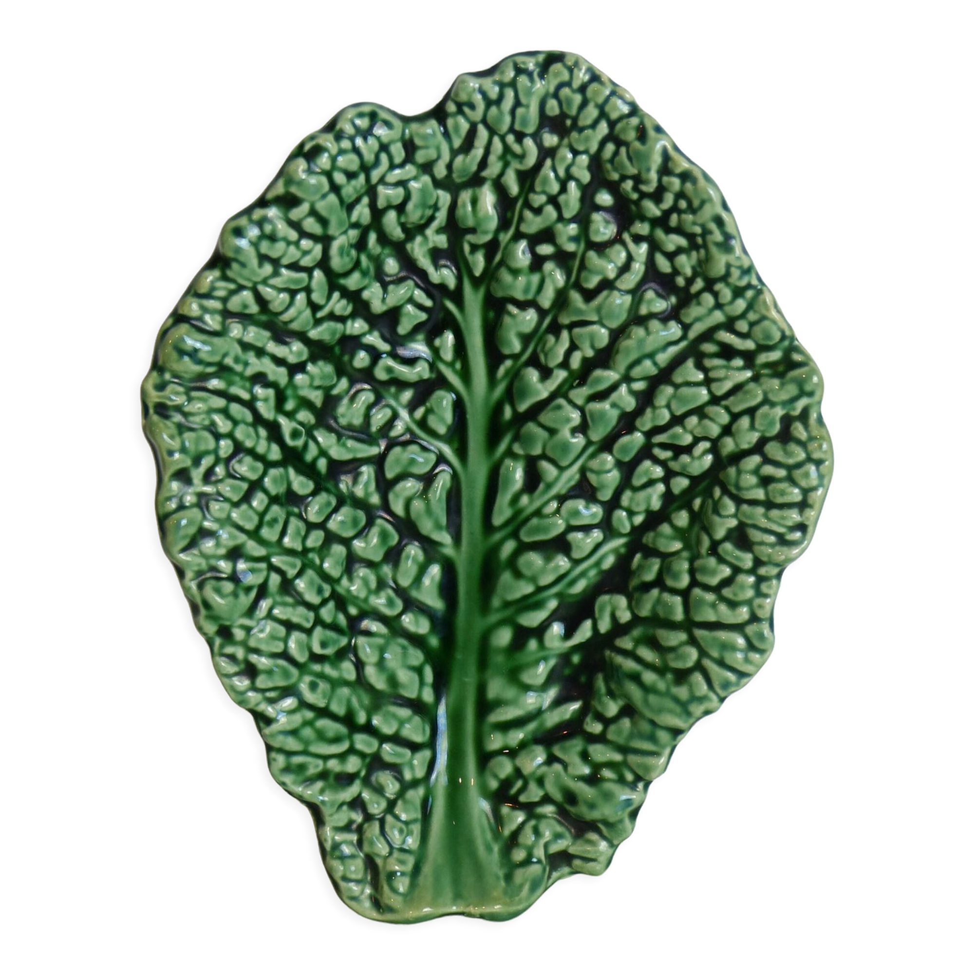 Green earthenware cabbage pouch tray Sarreguemines