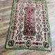 Old floral cotton velvet rug or throw with fringes, 180 x 130 cm