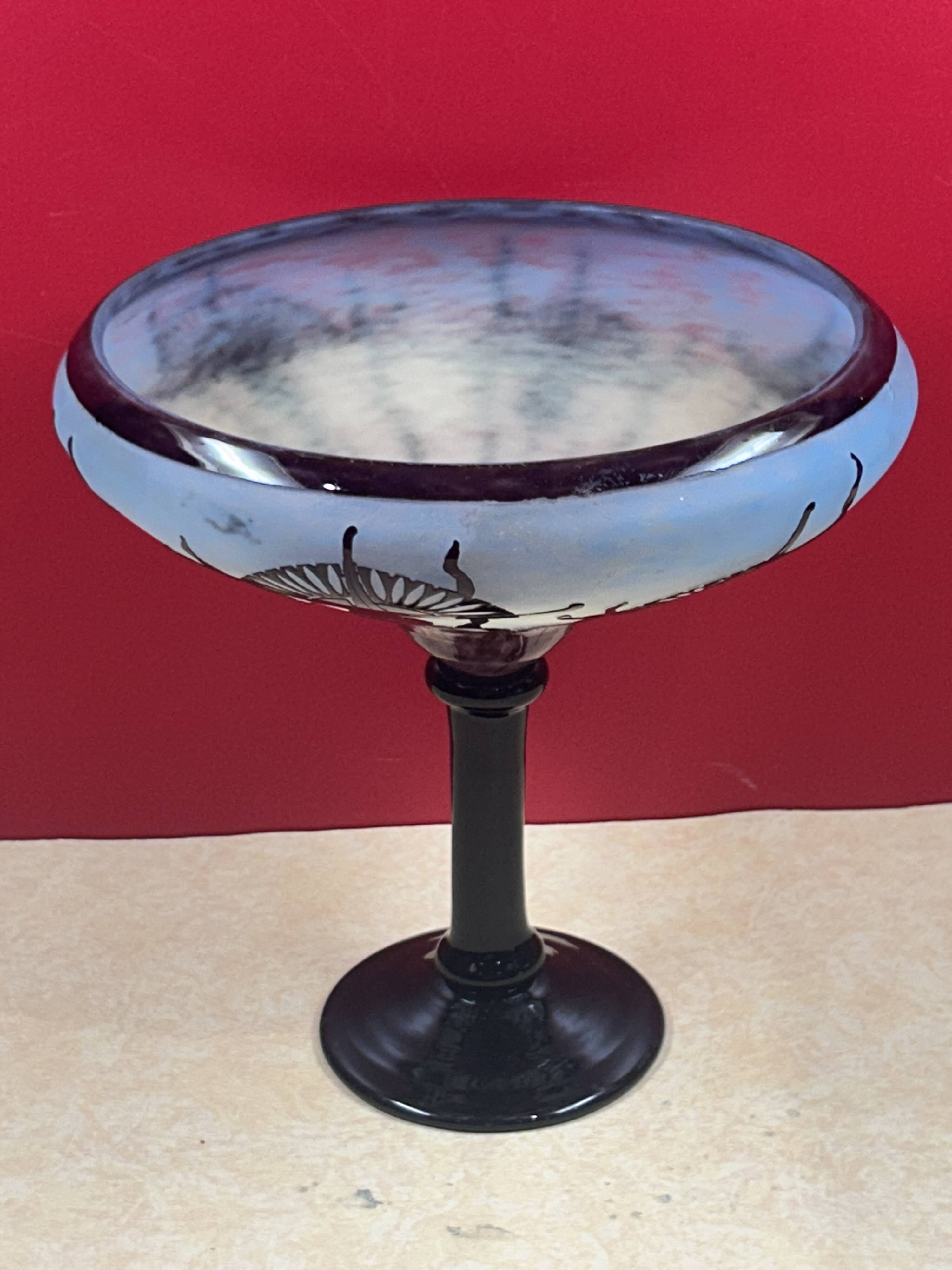 Large plant bowl vase of Thistles Signed Le Verre Français Art Nouveau 192