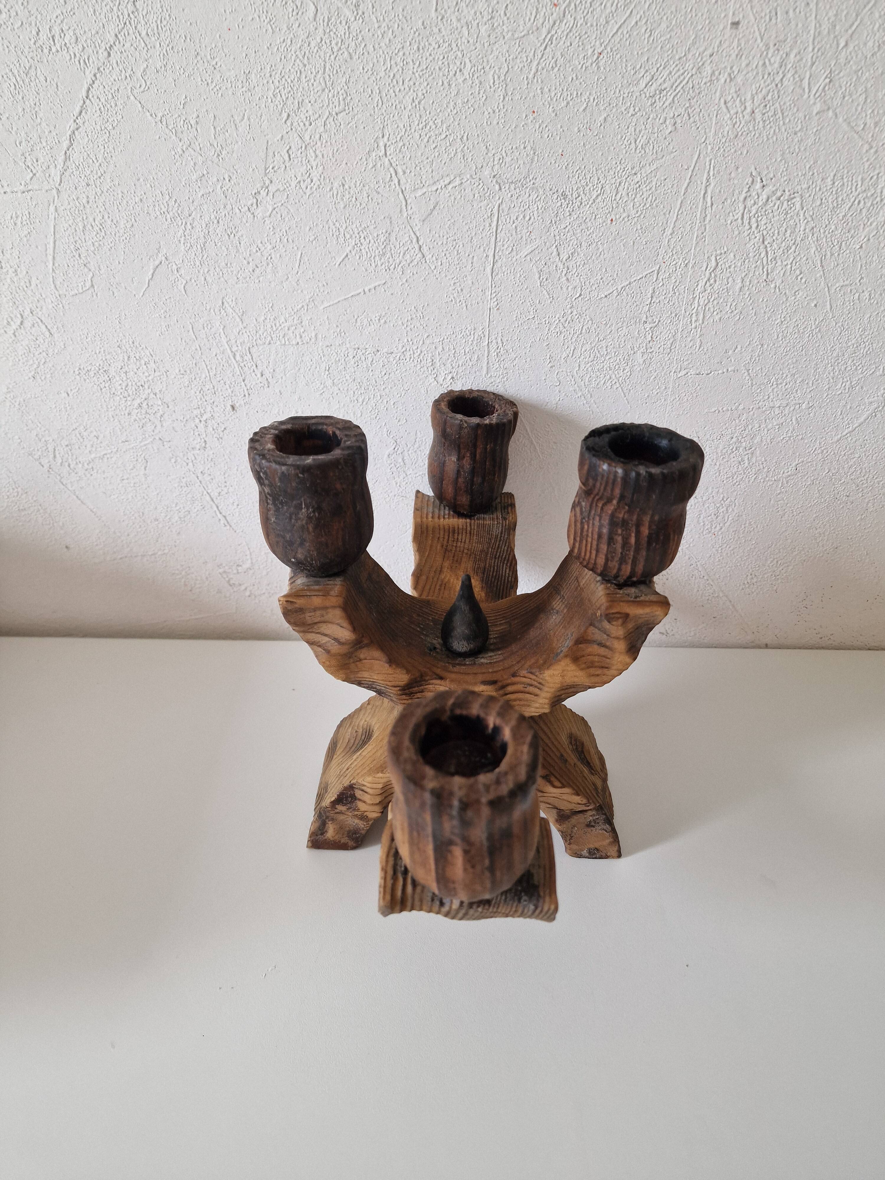 Pair of Brutalist Wooden Candle Holders