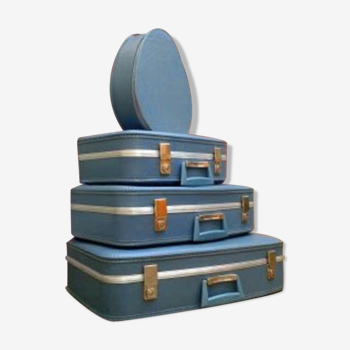 Rare ensemble de 3 valises gigognes & vanity "hôtesse de l'air"