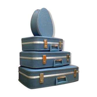 Rare ensemble de 3 valises gigognes & vanity "hôtesse de l'air"