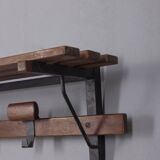 Vintage 1960s wall coat rack in metal and wood, italian design