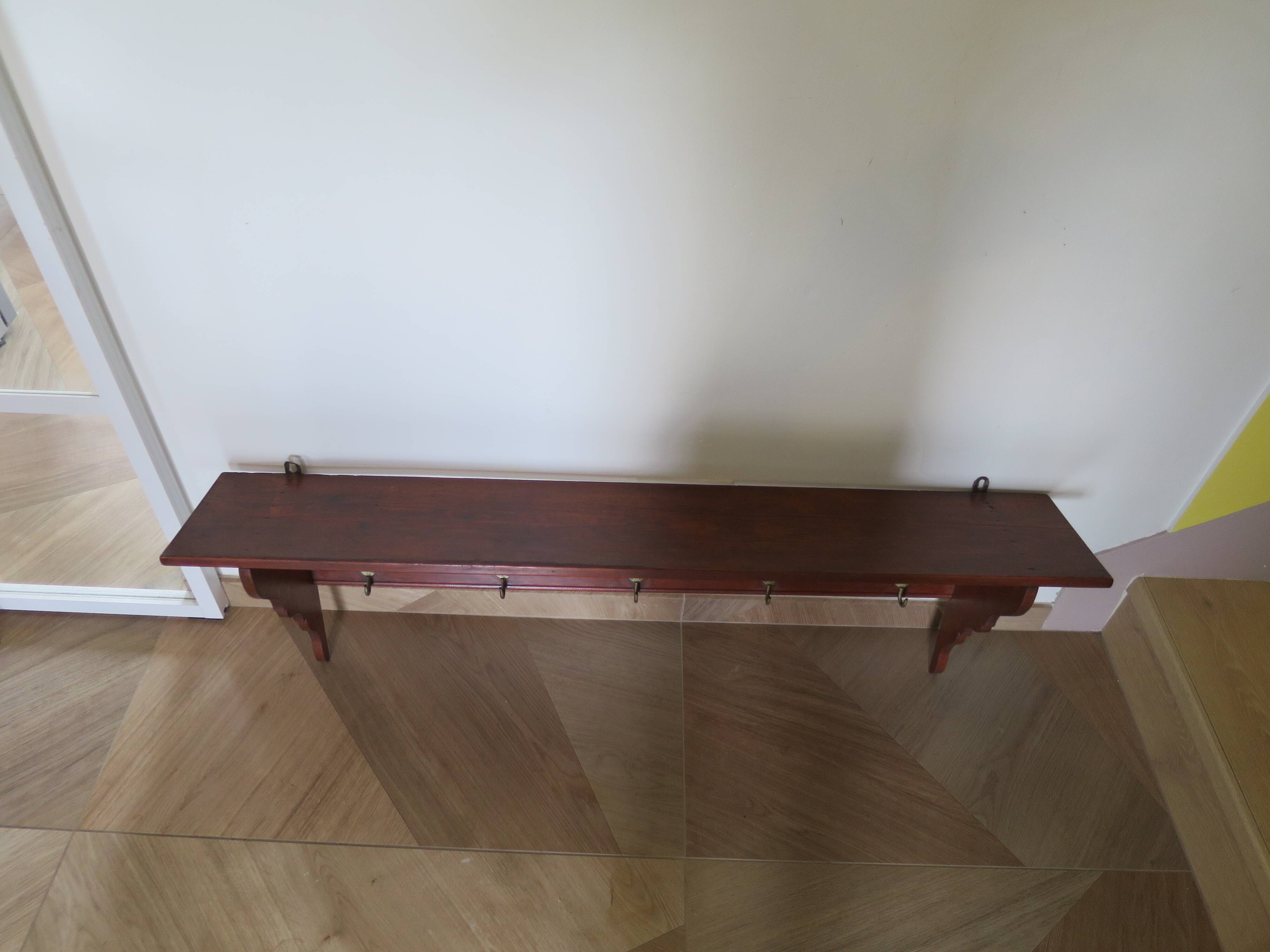 Wall shelf - coat rack - 7 hooks - oak stain - country style - cloakroom