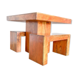 Set table à manger et 2 bancs en bois de teck massif, Italie années 1970