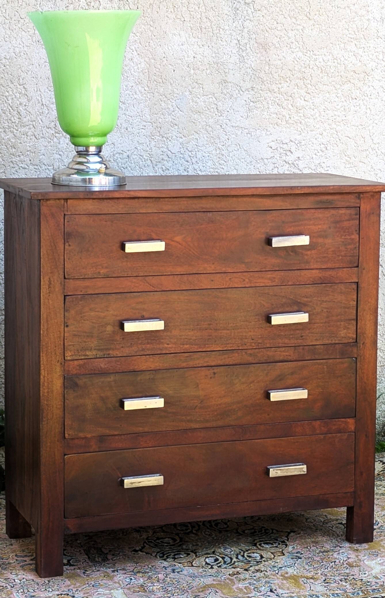 Commode Art Deco 4 Tiroirs Bois massif Rouge