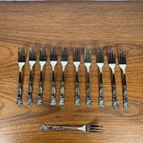 11 fourchettes à dessert japonaises en acier inoxydable, motif rose, 1970