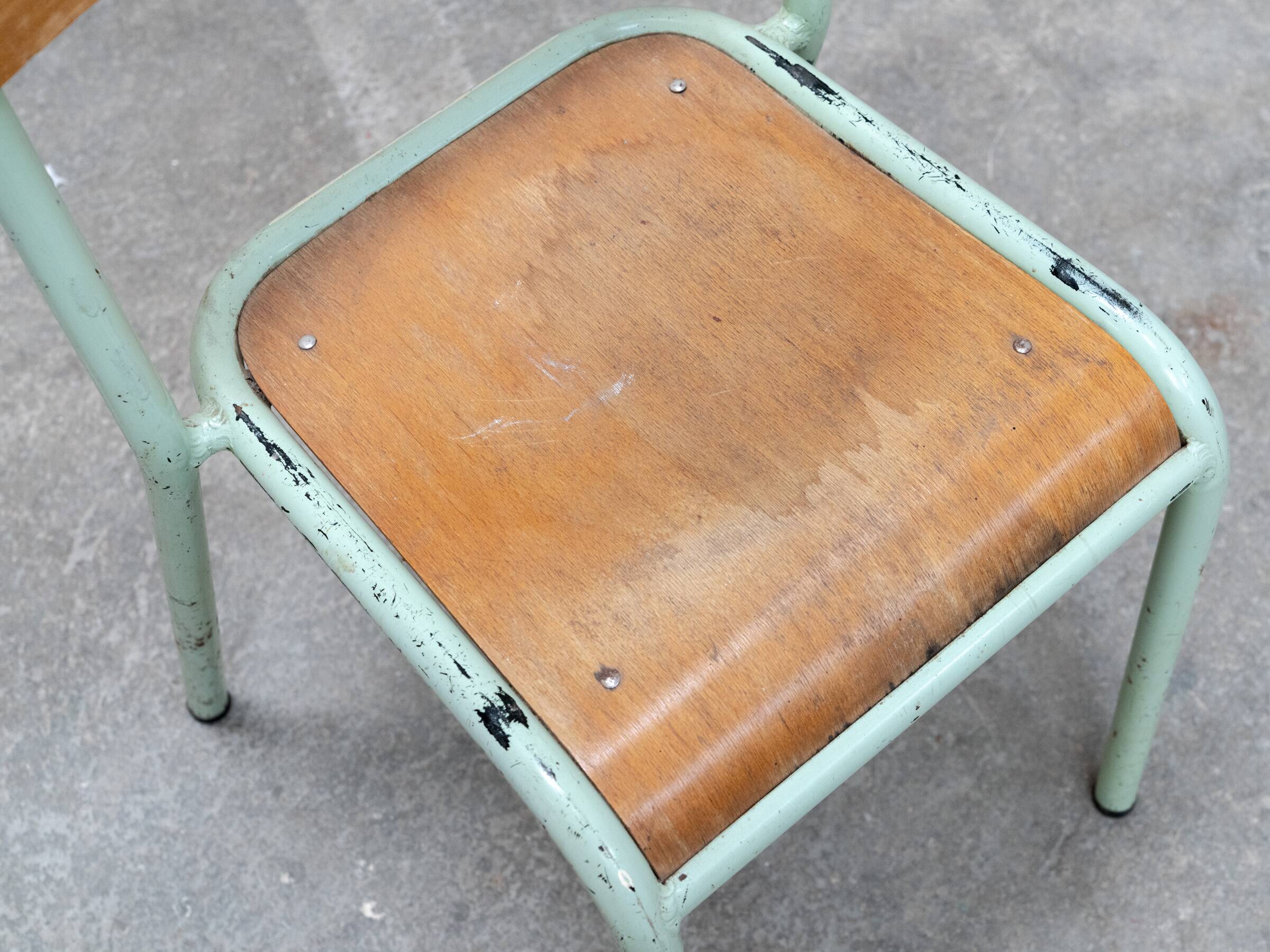 Lot de 6 chaises d’école Mobiltube turquoise 1950