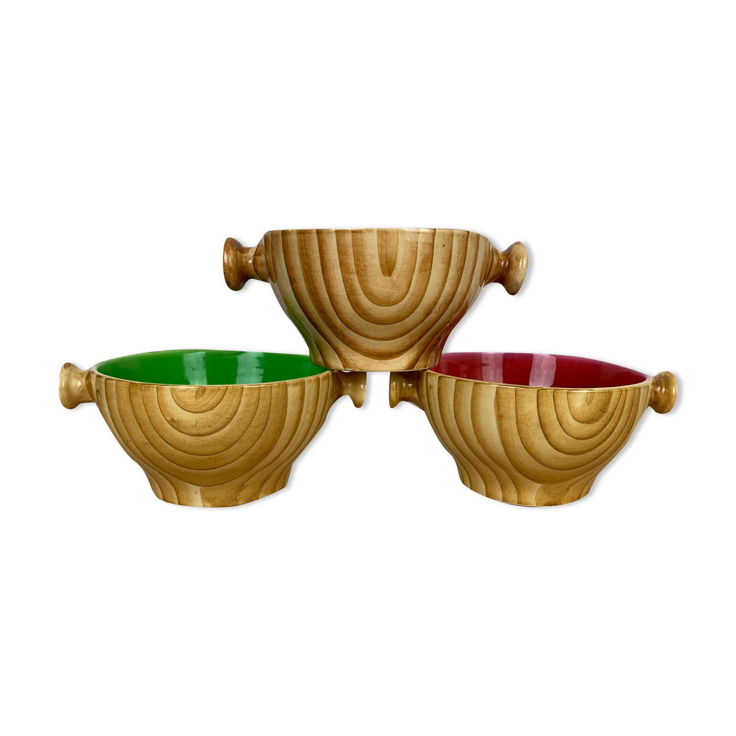 3 bowls Vallauris Grandjean Jourdan, ceramic wood effect 60