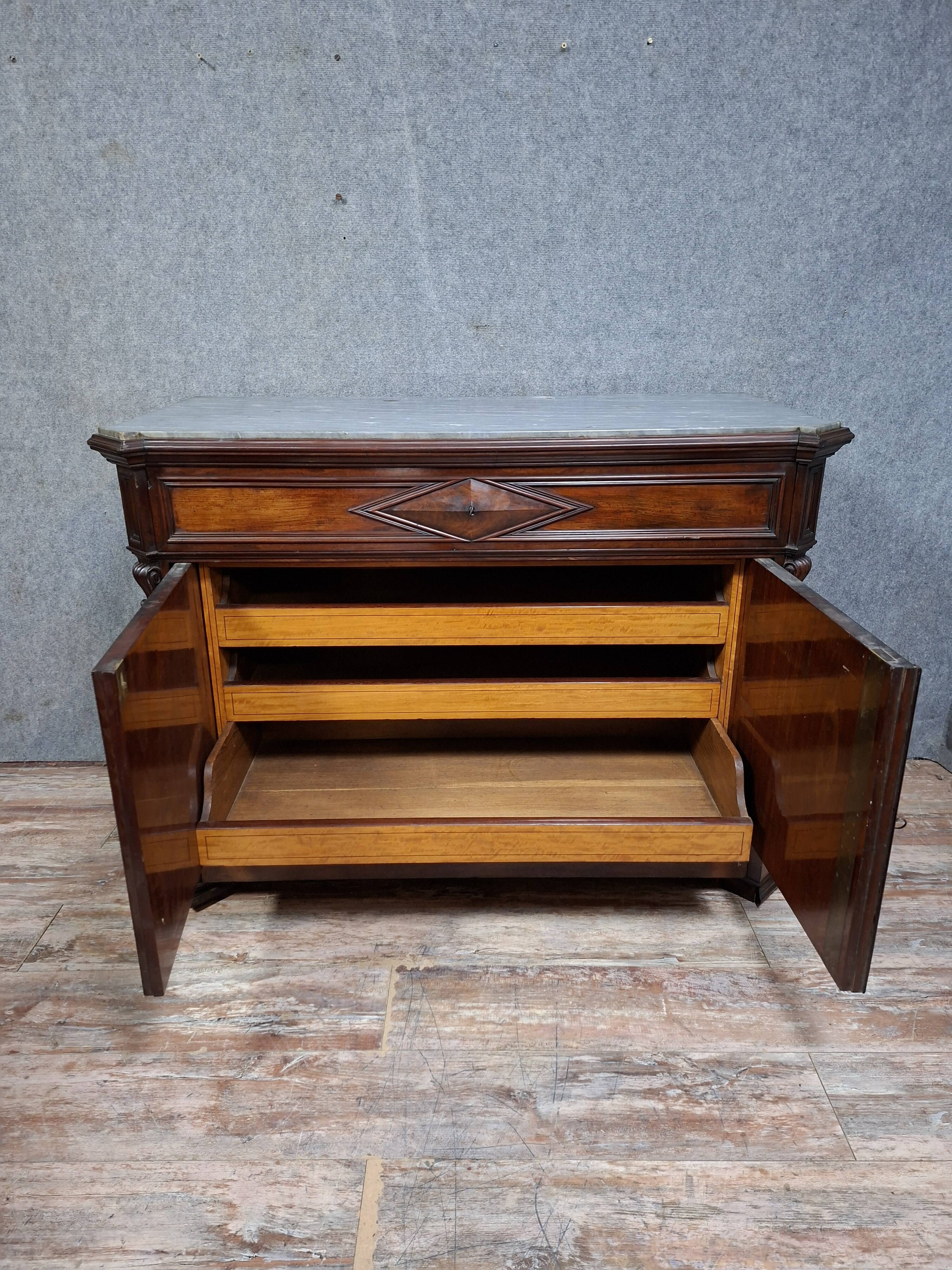 writing desk forming a secretary with a drop-down flap, in mahogany and veneer