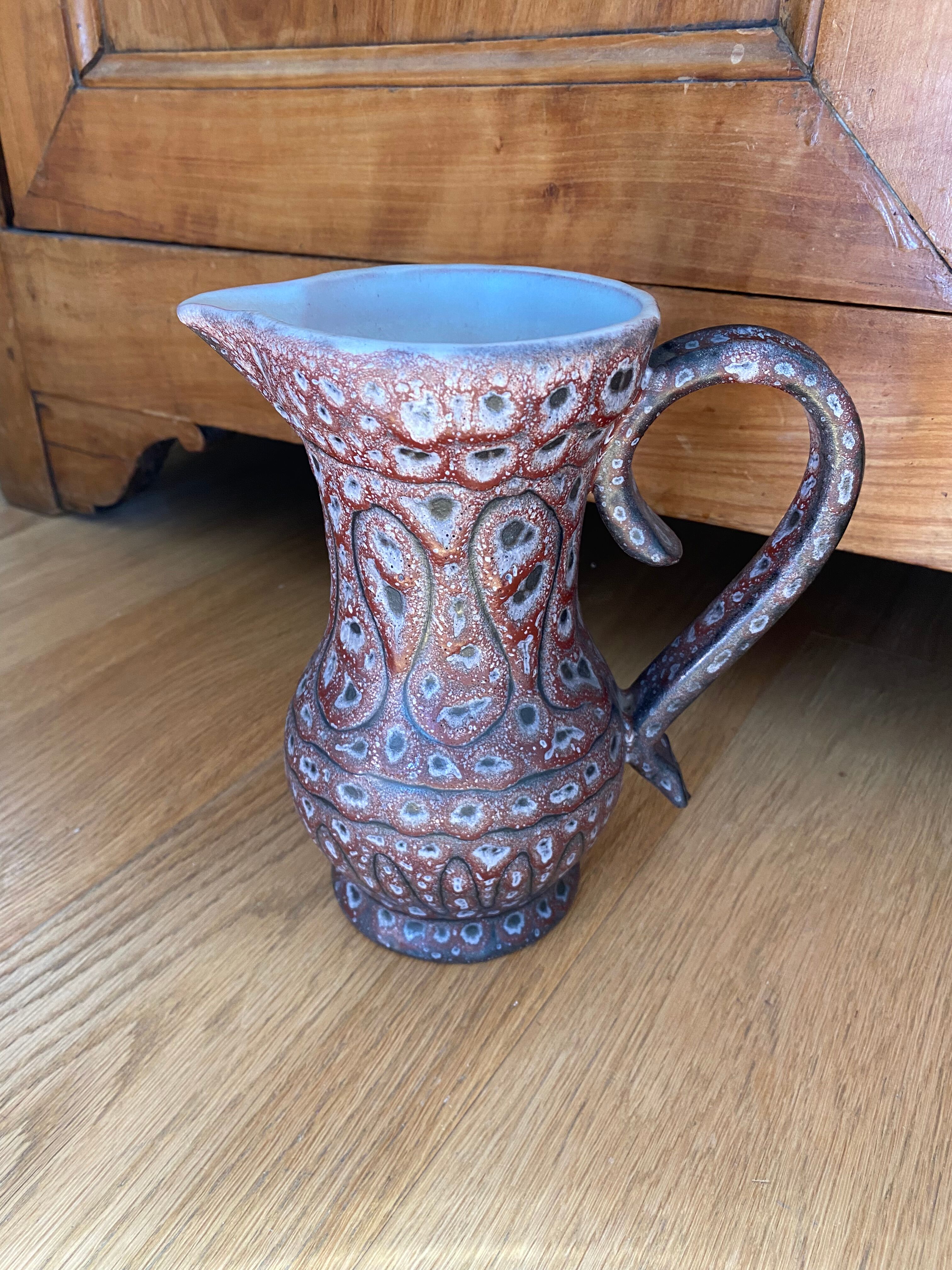 Pitcher Jean Austruy ceramic Vallauris burgundy