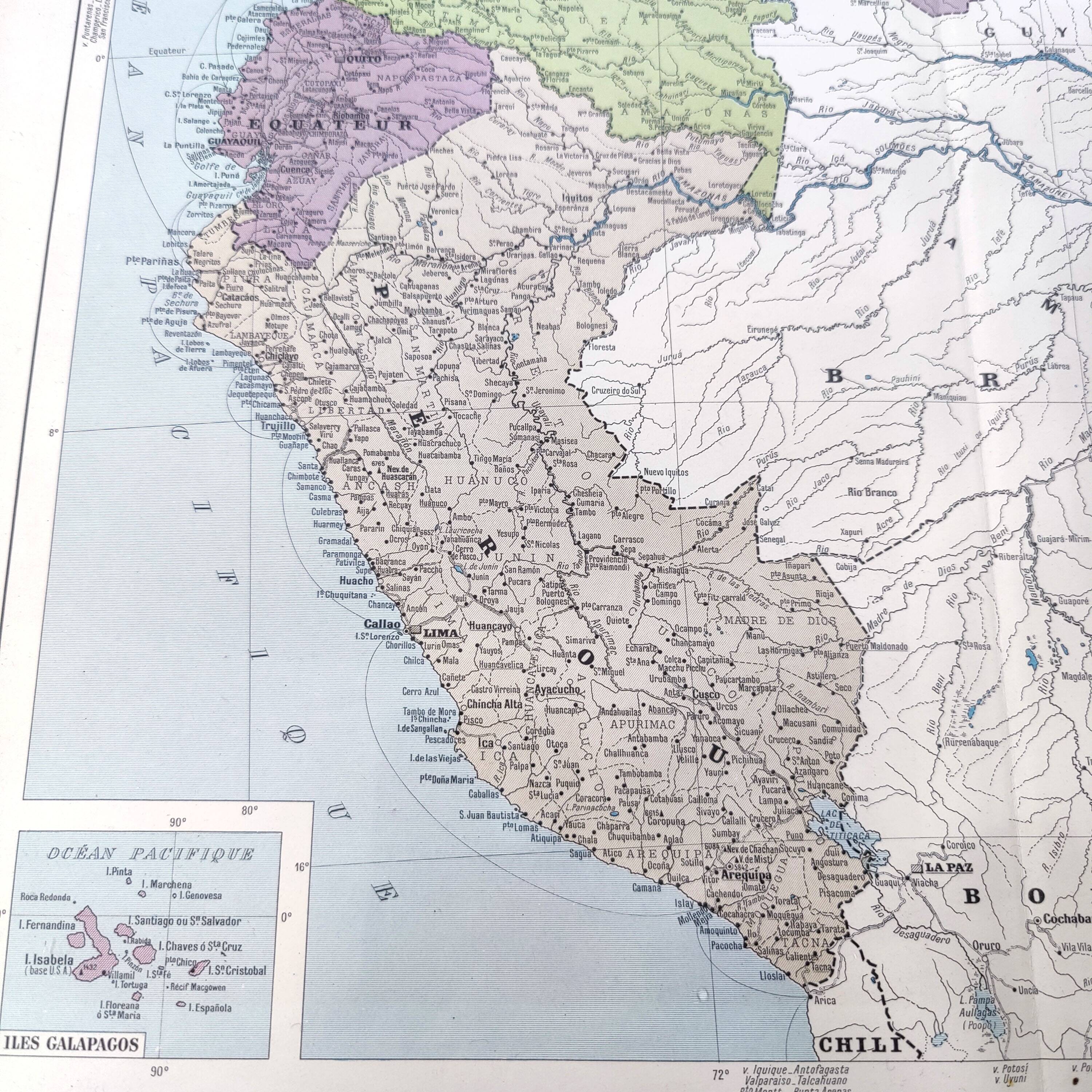 Vintage map Colombia Venezuela Ecuador Guyanas 43x43cm from 1950