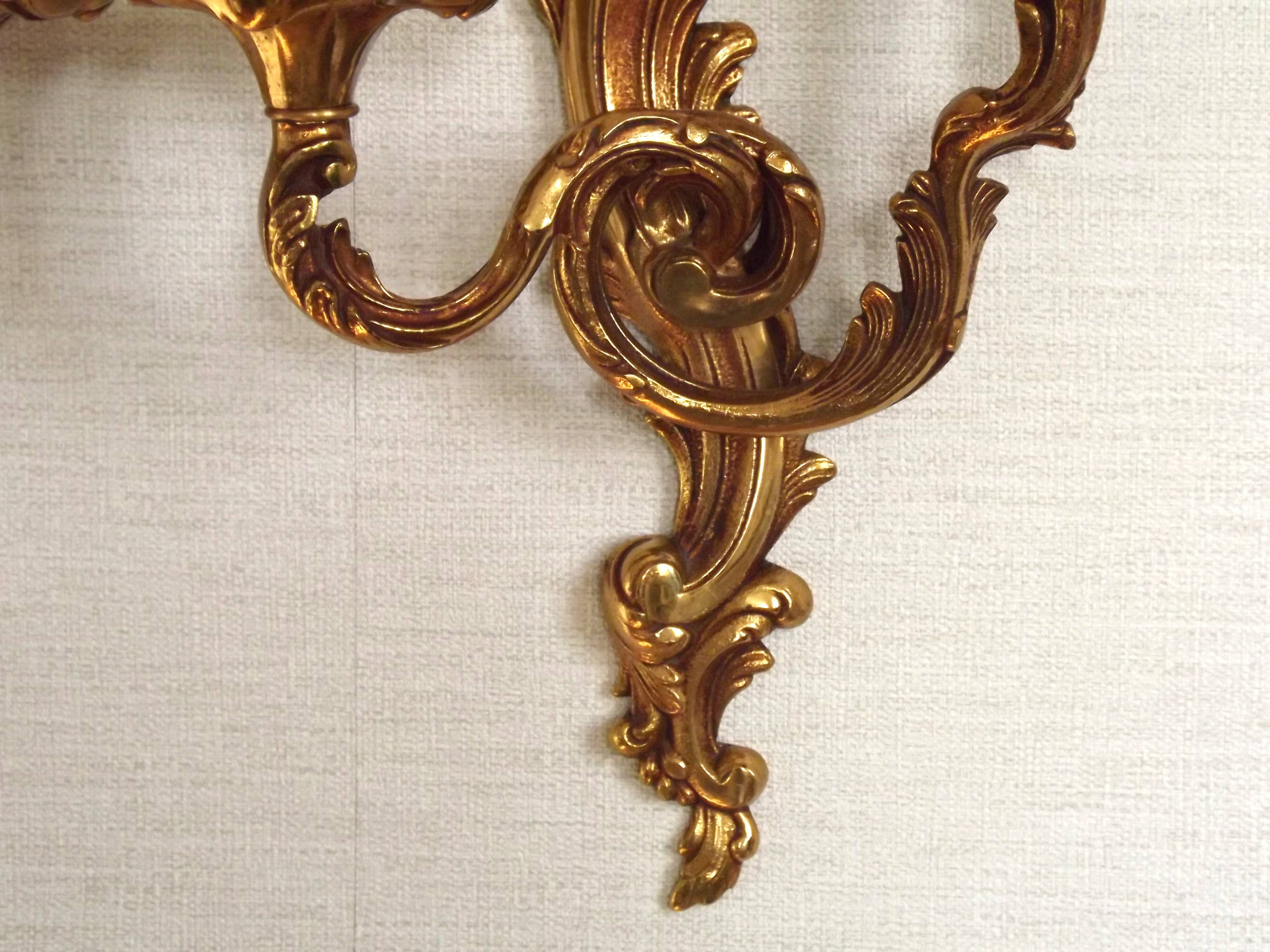 Stylish Vintage French Bronze Double Wall Sconces with Acanthus Leaf Detail