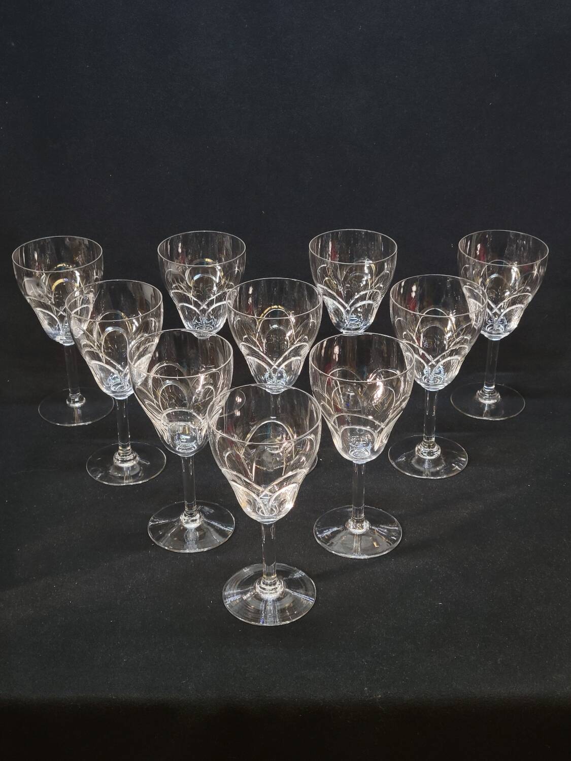 10 antique art deco saint louis / baccarat cut crystal water glasses