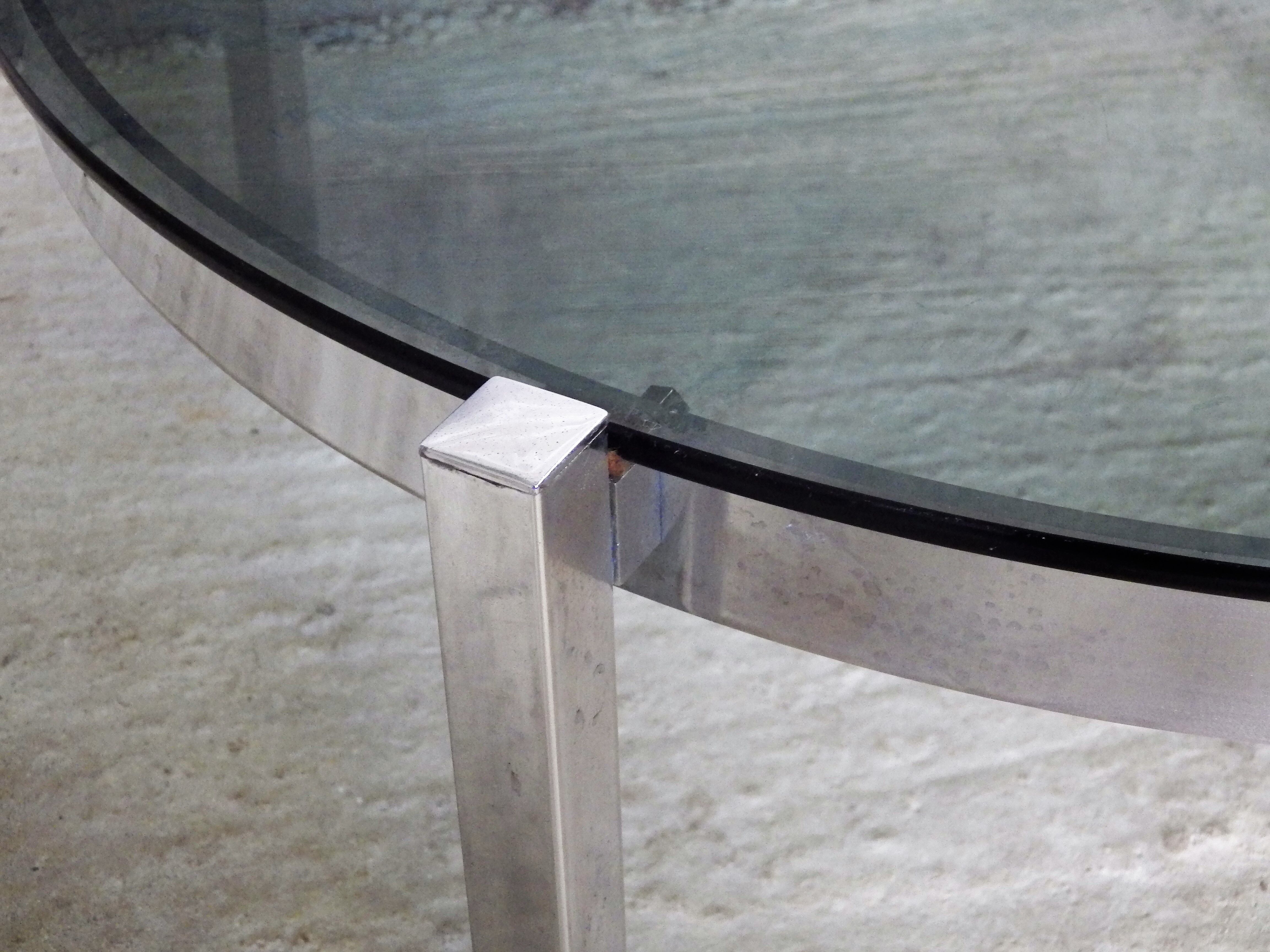 Table low vintage smoked glass and chromed metal